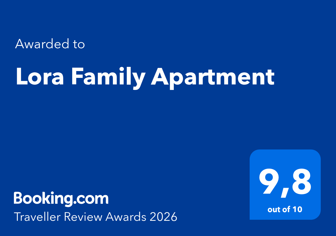 Booking.com Traveller Review Awards 2026 certificate for Lora Family Apartment: 9.8 out of 10